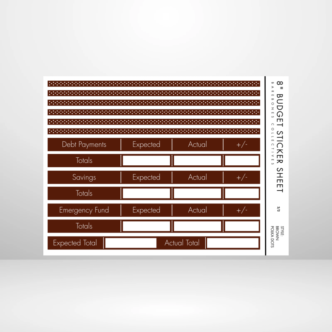 Monthly Budget Brown Polka Dots Sticker Sheets For Notebooks