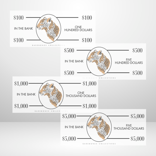 Leopard Cash Place Holders $100-$5,000 Sets of 4