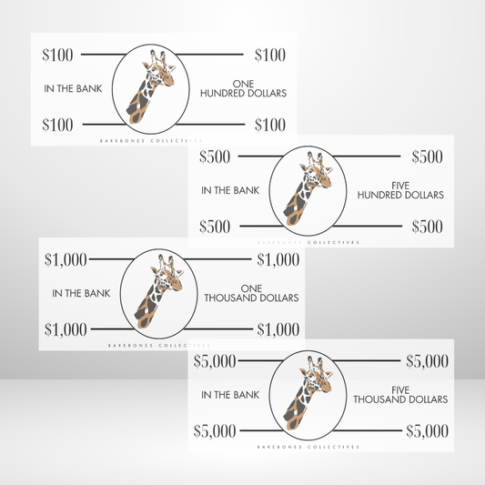 Giraffe Cash Place Holders $100-$5,000 Sets of 4