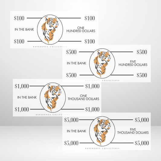 Tiger Cash Place Holders $100-$5,000 Sets of 4