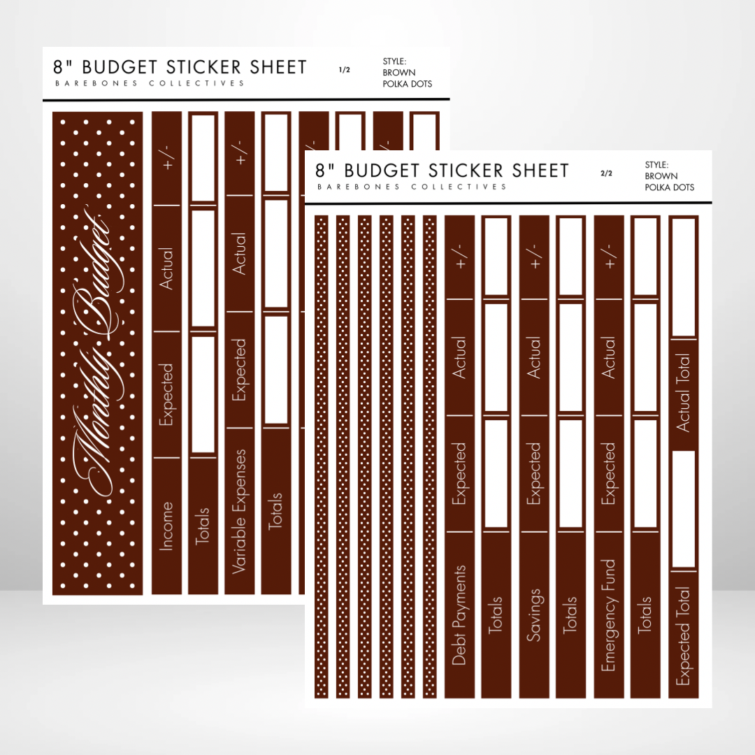 Monthly Budget Brown Polka Dots Sticker Sheets For Notebooks