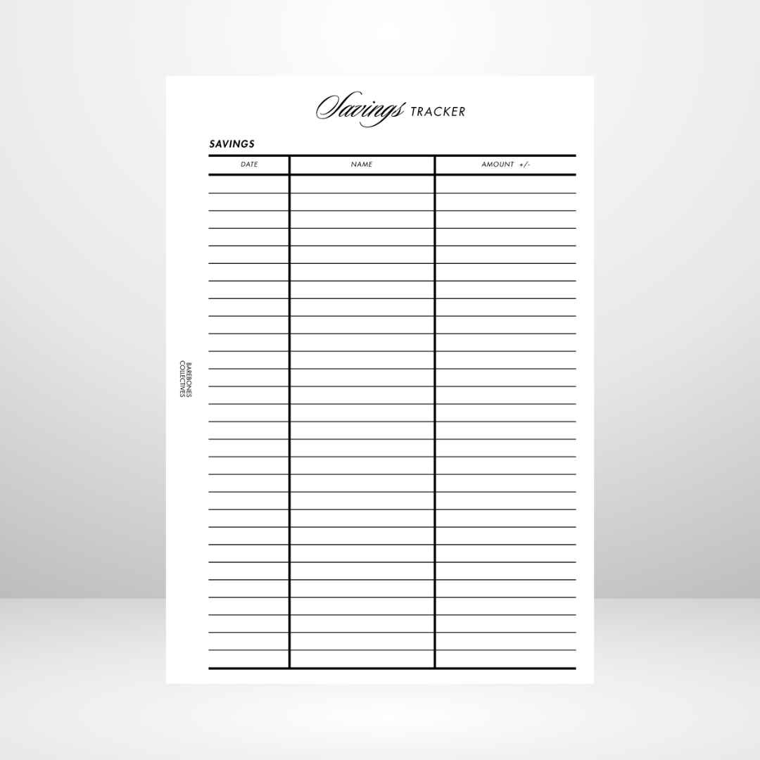 Savings Tacker Page Inserts