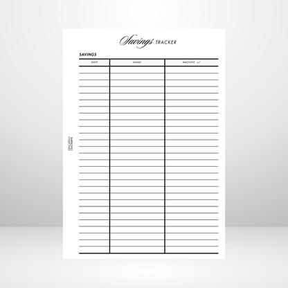 Savings Tacker Page Inserts