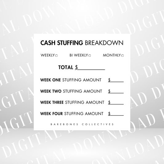 Cash Stuffing Breakdown Budgeting Tool DIGITAL DOWNLOAD