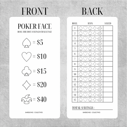 Poker Face Dice Savings Challenge - Low or High Dollar Amounts