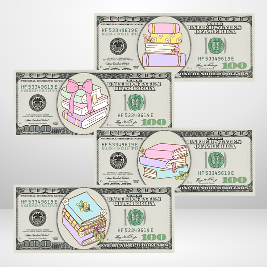 Pastel Bookish Cash Place Holders $100 Sets of 4