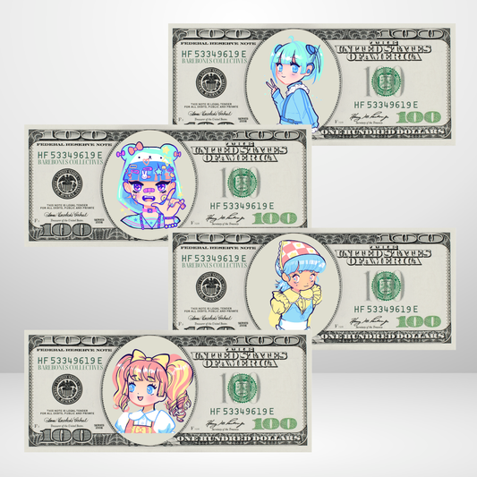 Neon Anime Cash Place Holders $100 Sets of 4