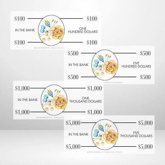 Gold and Teal Flowers Cash Place Holders