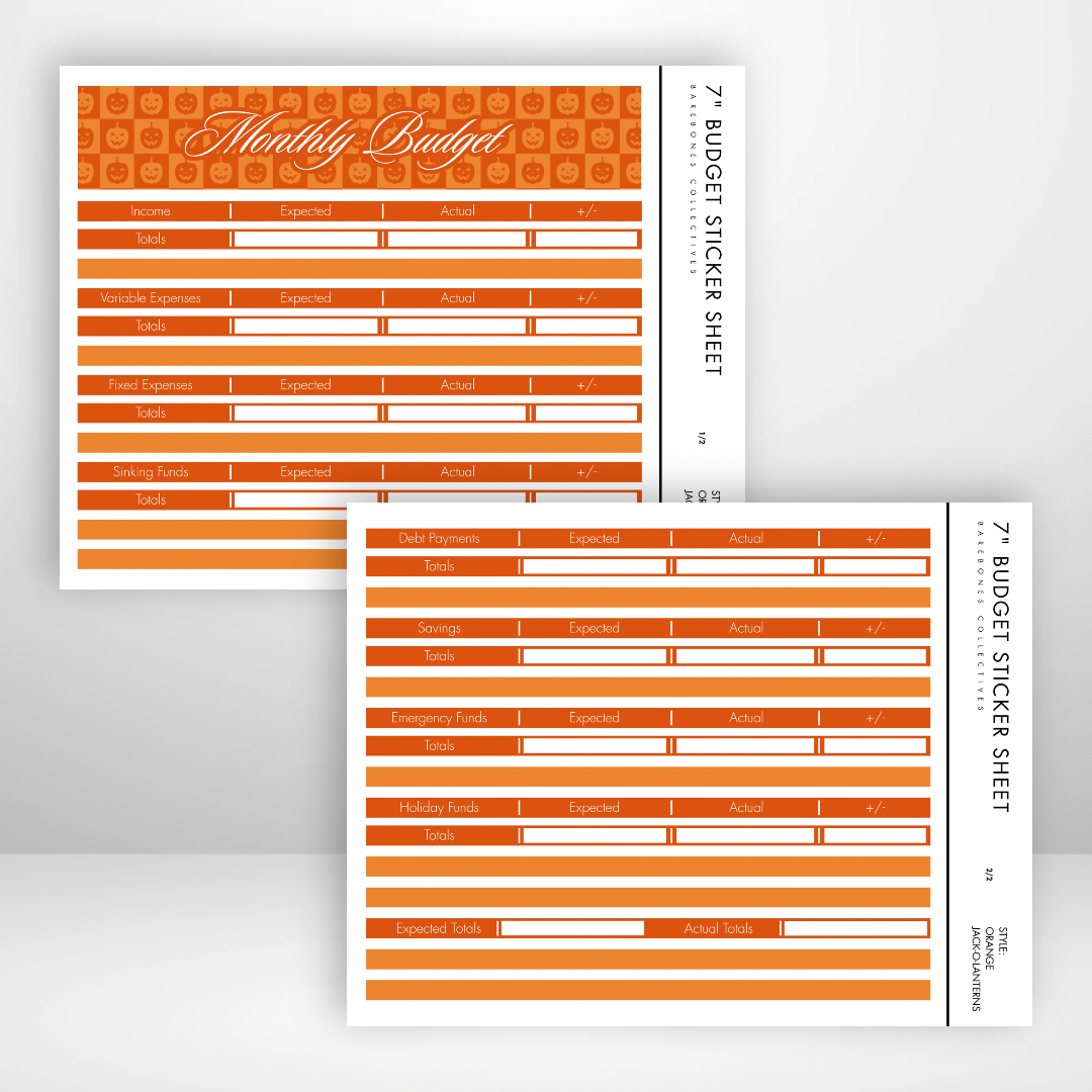 Monthly Budget Sticker Sheets For Notebooks - Orange Jack-O-Lantern