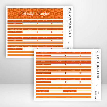 Monthly Budget Sticker Sheets For Notebooks - Orange Jack-O-Lantern