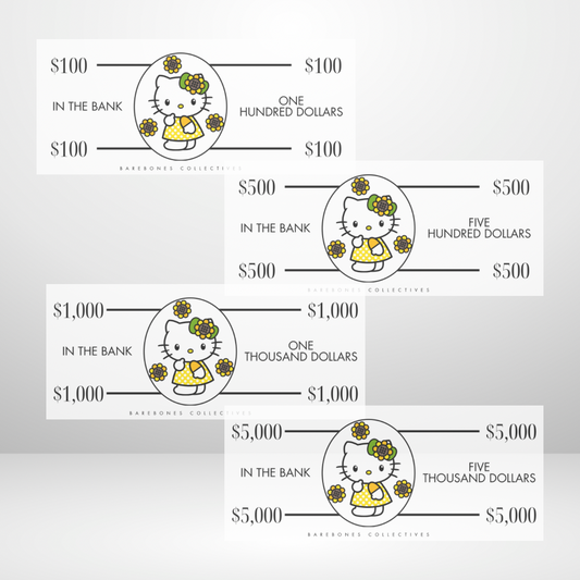 Sunflower Hello Kitty Cash Place Holders $100-$5,000 Sets of 4