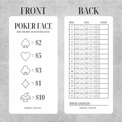 Poker Face Dice Savings Challenge - Low or High Dollar Amounts