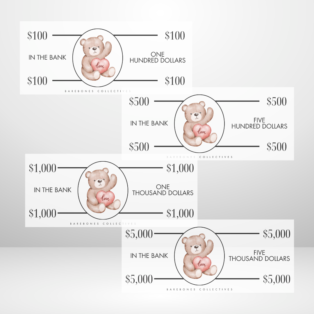 Teddy Bear Love Cash Place Holders