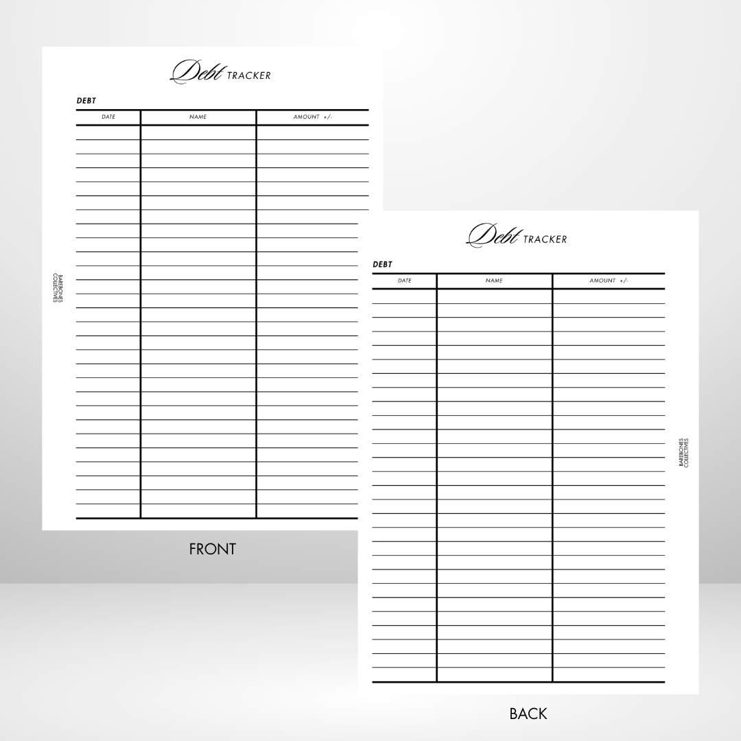 Debt Tacker Page A5 Inserts