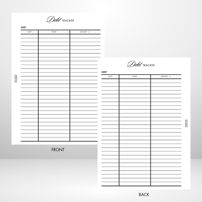Debt Tacker Page A5 Inserts