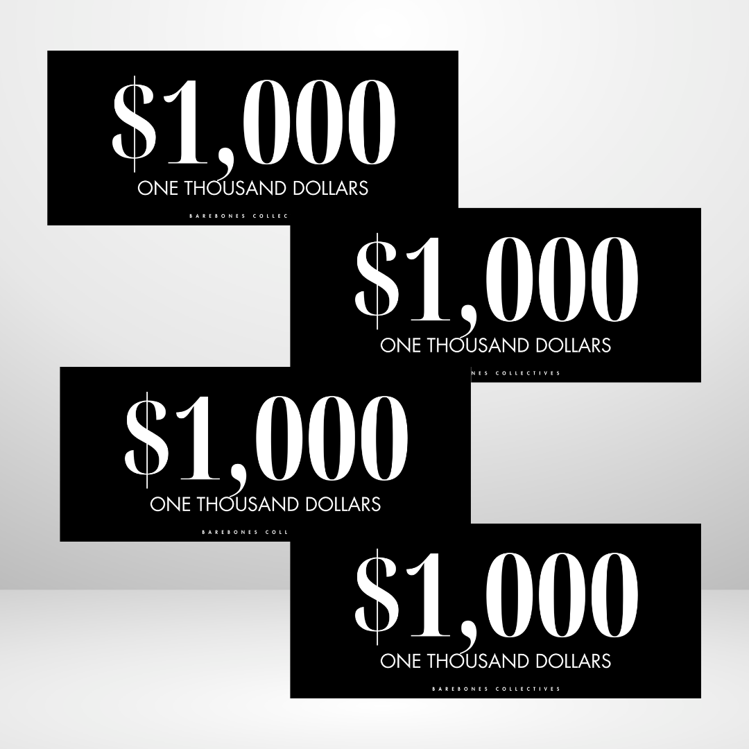 $100 - $20,000 Black Out Style Set of 4 Cash Place Holders