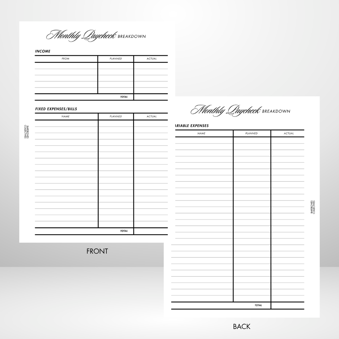 Barebones Monthly Budget Planner Fully Customizable A5 Inserts