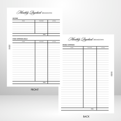 Barebones Monthly Budget Planner Fully Customizable A5 Inserts