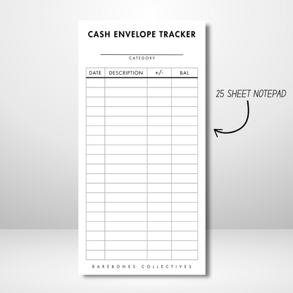 Cash Envelope Tracker Note pad With Description Section