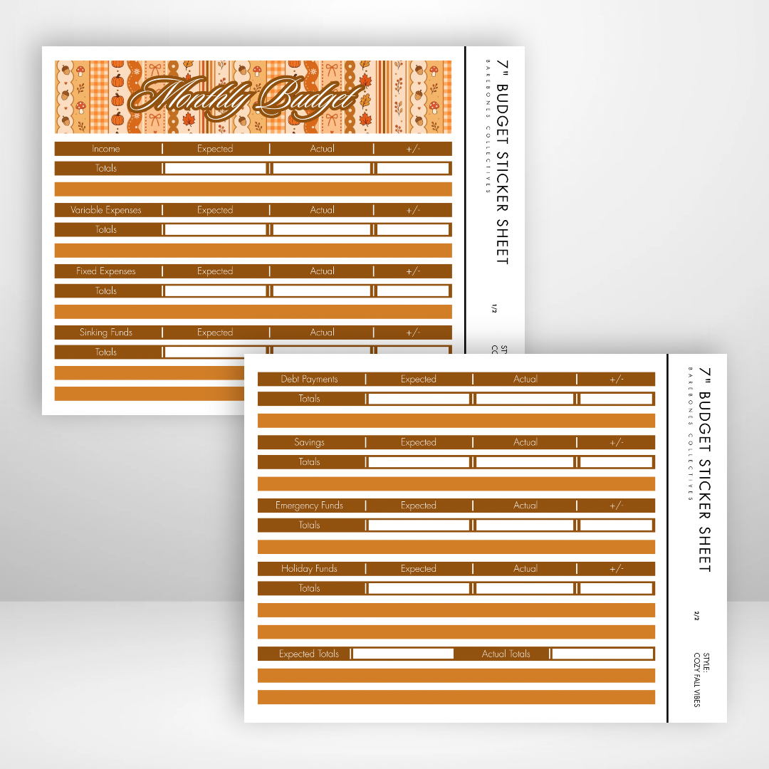 Monthly Budget Sticker Sheets For Notebooks - Cozy Fall Vibes