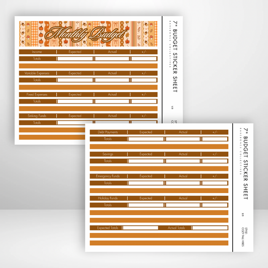 Monthly Budget Sticker Sheets For Notebooks - Cozy Fall Vibes
