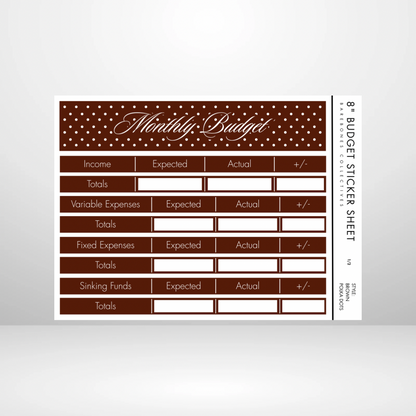 Monthly Budget Brown Polka Dots Sticker Sheets For Notebooks