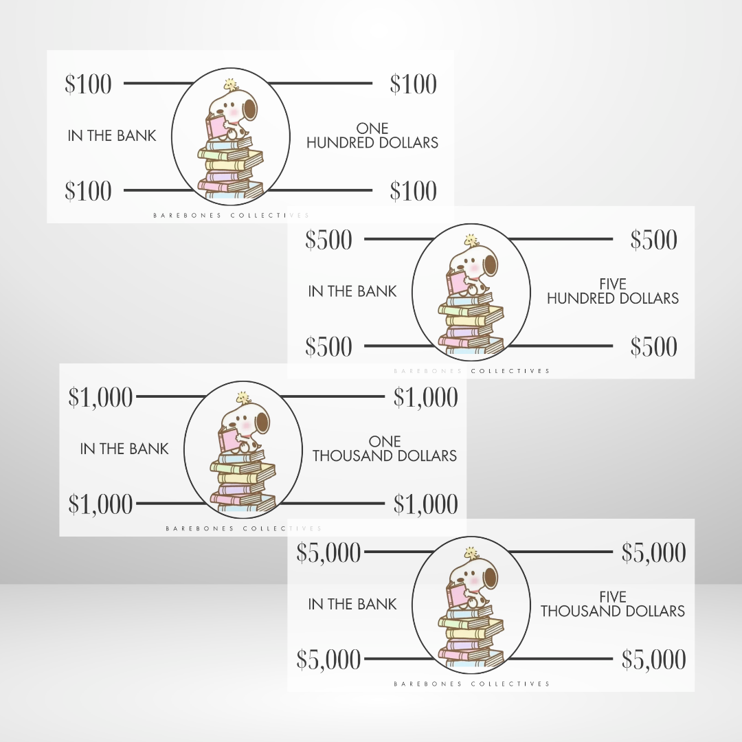 Bookish Snoopy Cash Place Holders