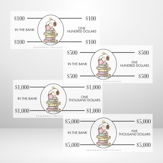 Bookish Snoopy Cash Place Holders