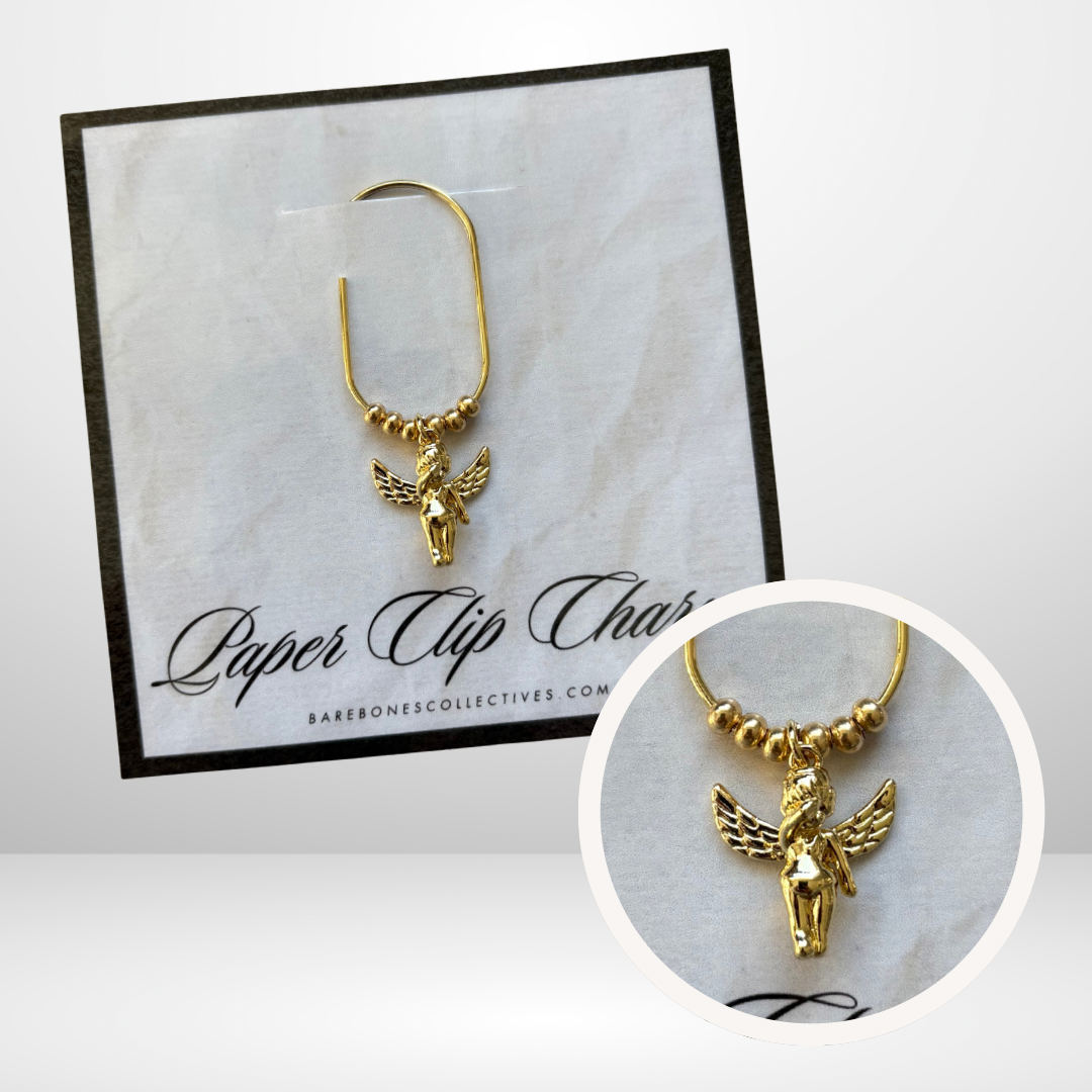 Sleepy Cherub Gold Paper Clip Charm