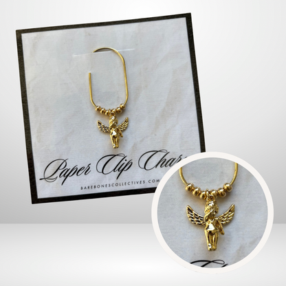 Sleepy Cherub Gold Paper Clip Charm