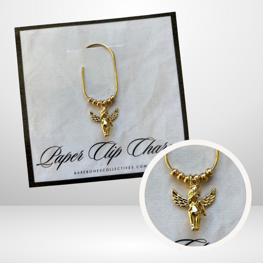 Sleepy Cherub Gold Paper Clip Charm