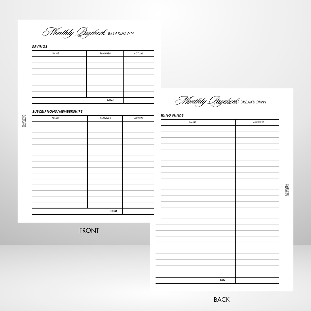 Barebones Monthly Budget Planner Fully Customizable A5 Inserts