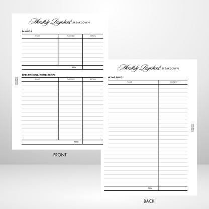 Barebones Monthly Budget Planner Fully Customizable A5 Inserts