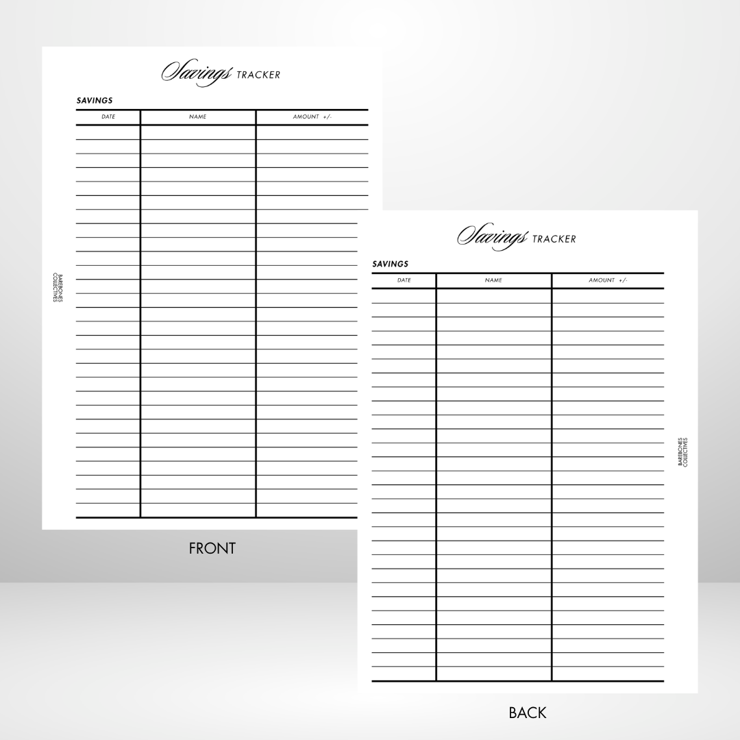 Savings Tacker Page Inserts