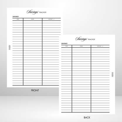 Savings Tacker Page Inserts