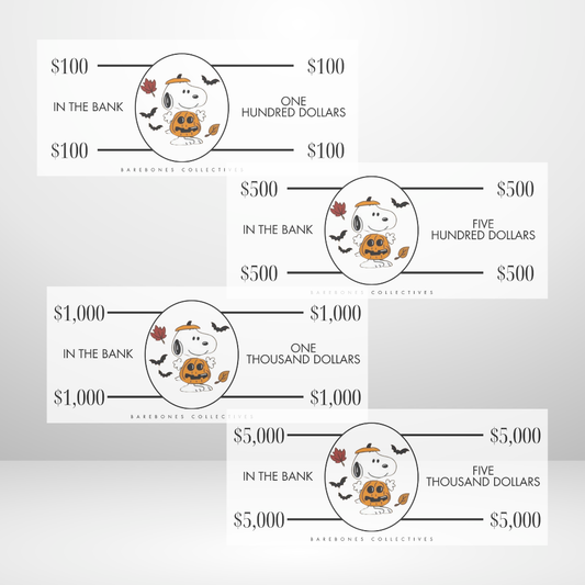 Fall Pumpkin Snoopy Cash Place Holders