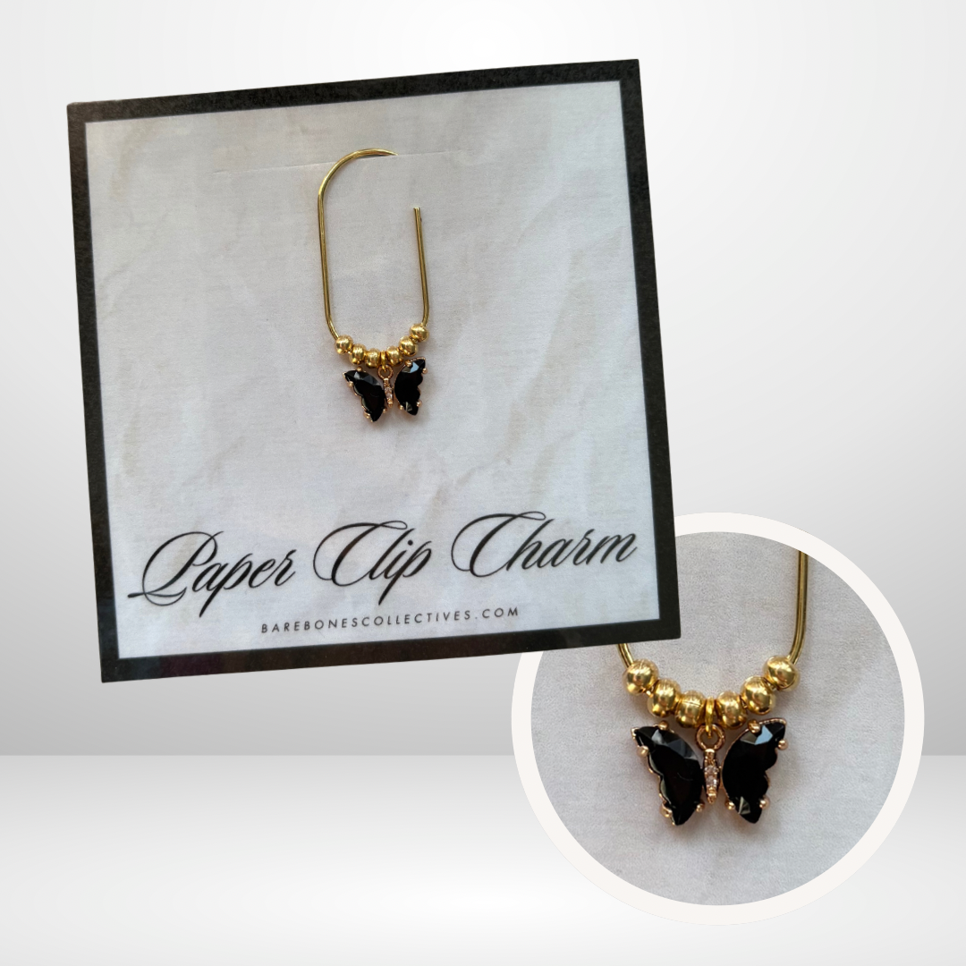 Black Butterfly Gold Paper Clip Charm