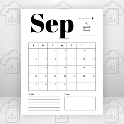 September No Spend & Spending Tracker 8.5 x 11 pdf - FREE DIGITAL DOWNLOAD