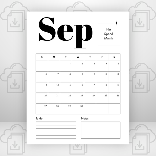 September No Spend & Spending Tracker 8.5 x 11 pdf - FREE DIGITAL DOWNLOAD