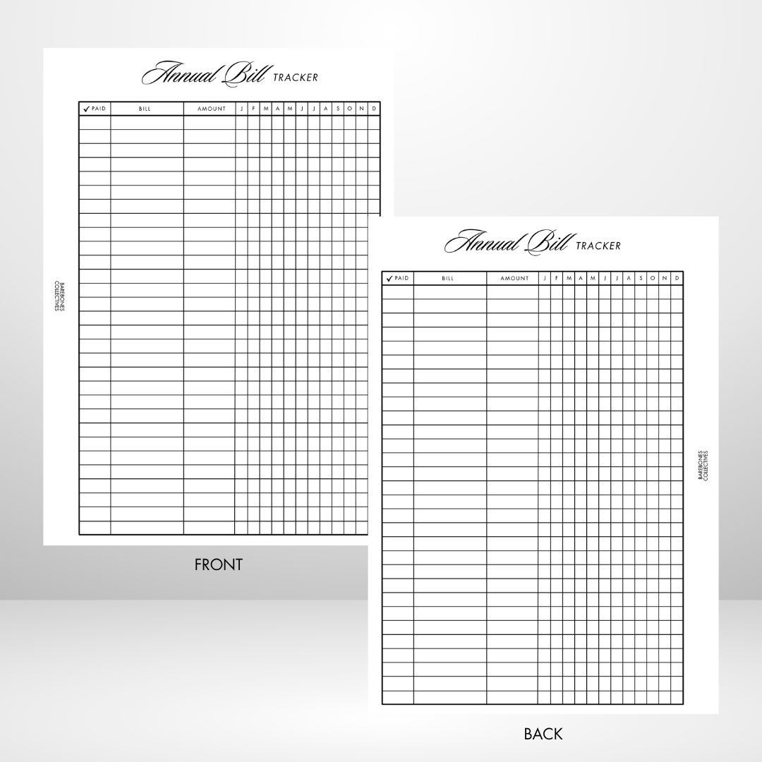 Annual Bill Tacker Page A5 Inserts