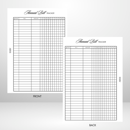 Annual Bill Tacker Page A5 Inserts