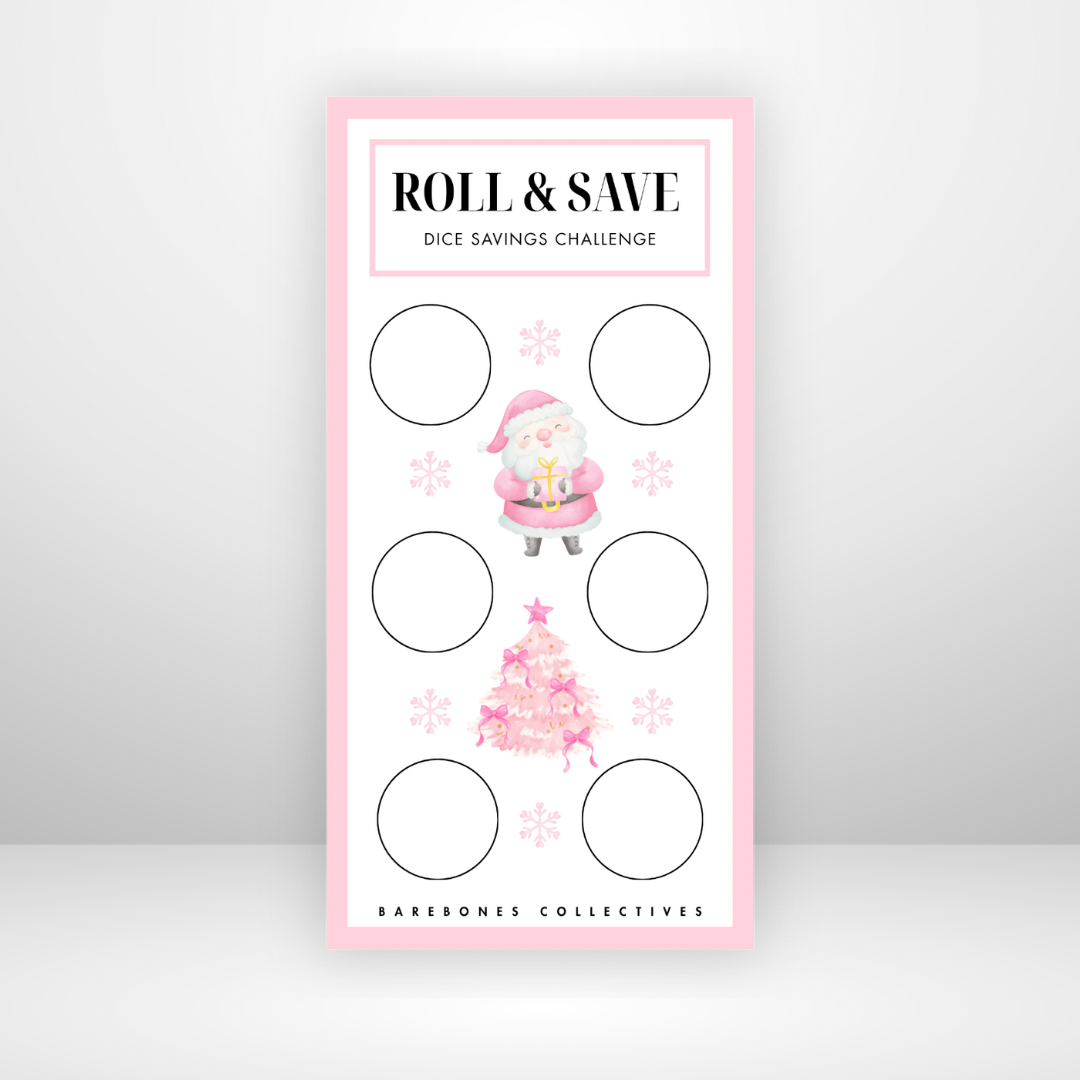 Roll the dice Pink Christmas 3x6 Savings Challenge Save $100