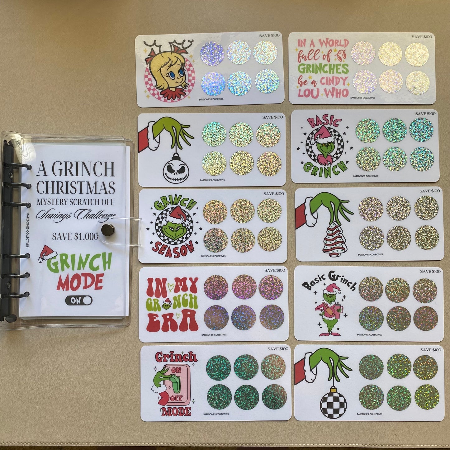 A Grinch Christmas A6 Mystery Scratch Off Savings Challenge Binder Bundle