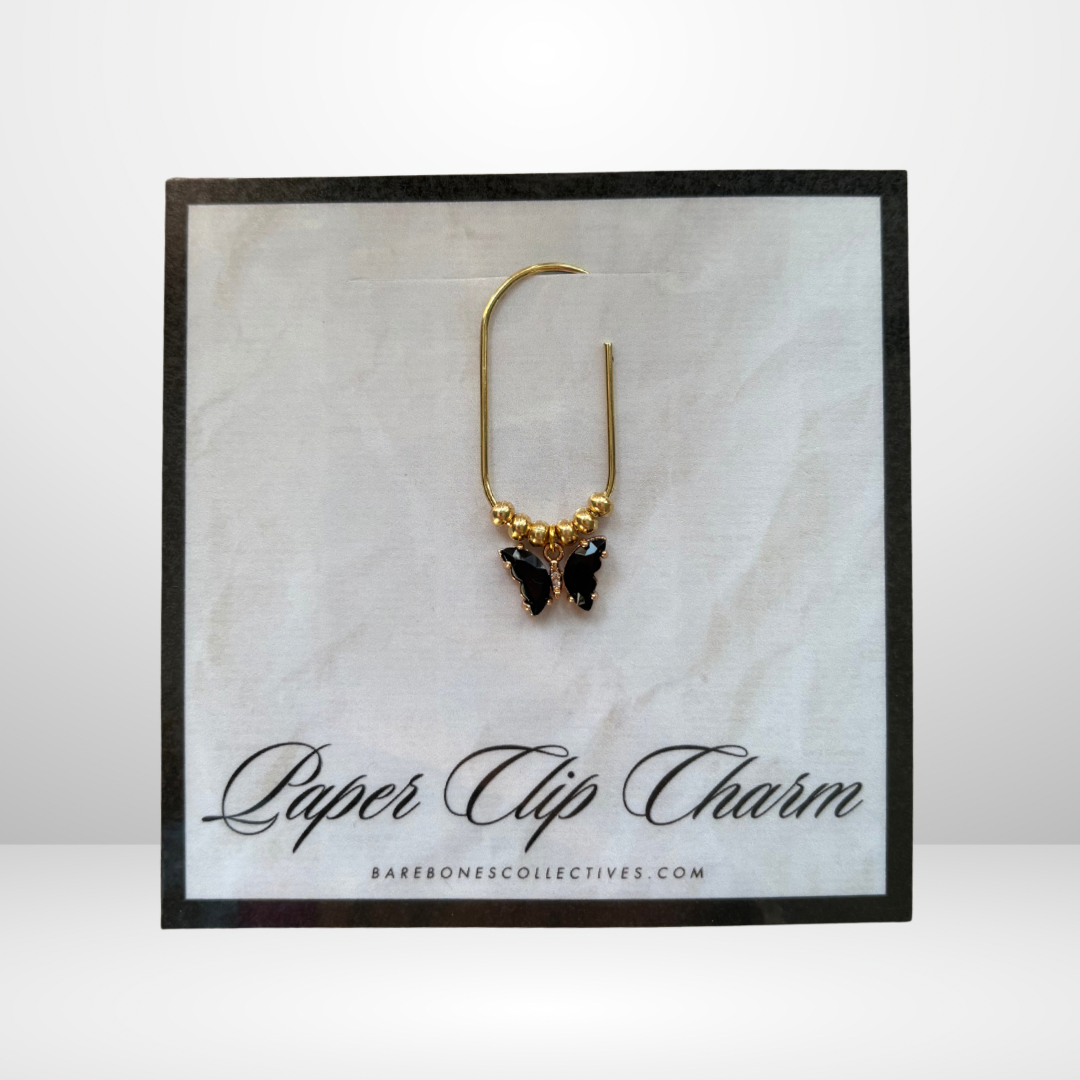 Black Butterfly Gold Paper Clip Charm