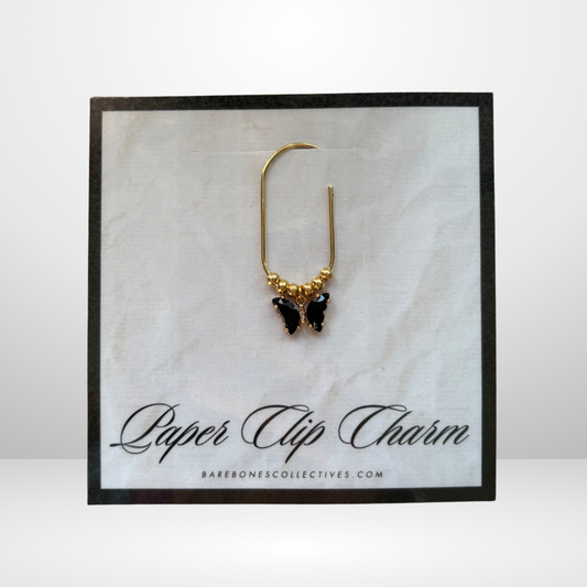 Black Butterfly Gold Paper Clip Charm