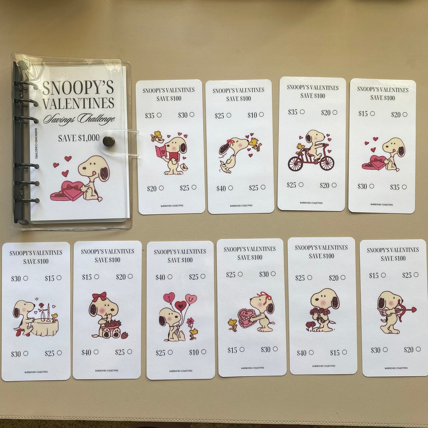 Snoopy valentines A6 Savings Challenge Binder Bundle