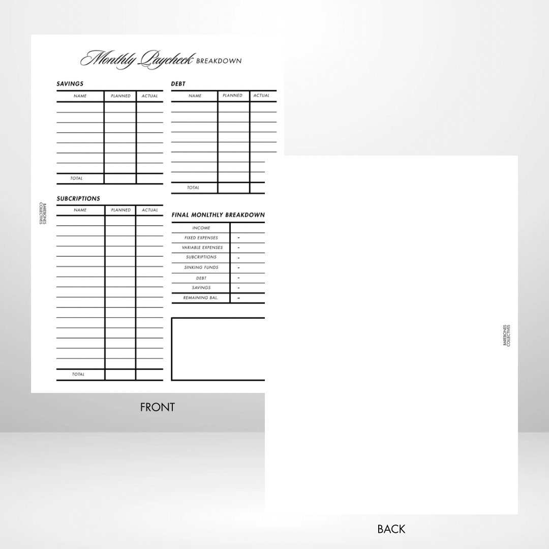 Barebones Budget Planner A5 Inserts