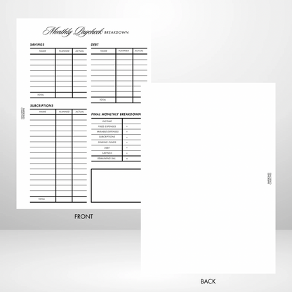 Barebones Budget Planner A5 Inserts