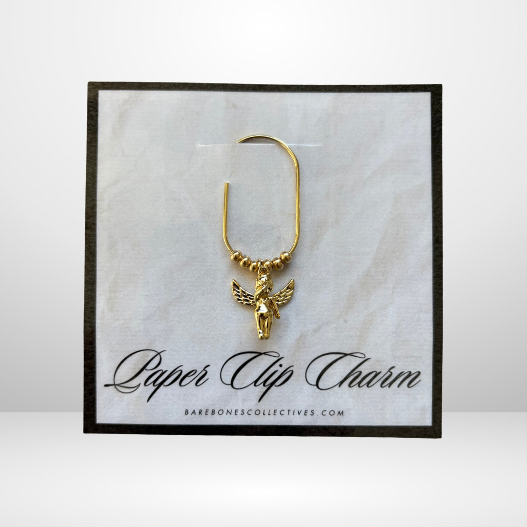 Sleepy Cherub Gold Paper Clip Charm