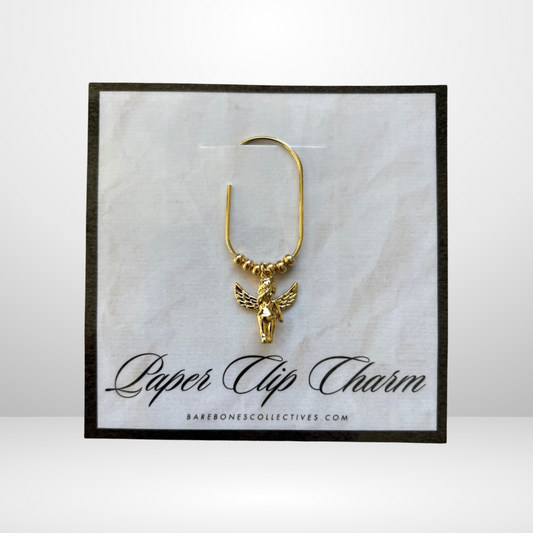 Sleepy Cherub Gold Paper Clip Charm